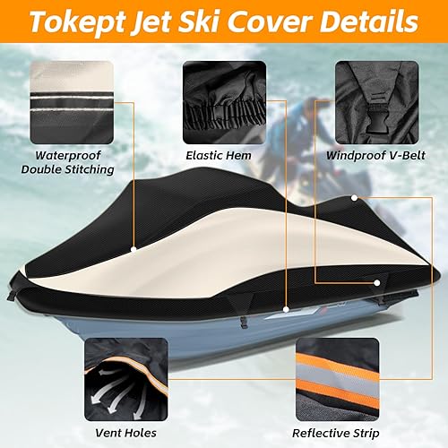 Miniatura 3 de Funda para moto acuática remolcable 300D, resistente al agua, con rejillas de ventilación reflectantes, se adapta a Seadoo, Yamaha, GTX, Kawasaki,