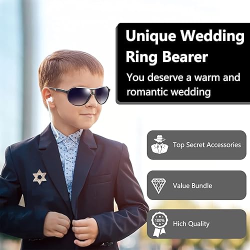 Miniatura 5 de Juego de regalo para portador de anillos de boda, caja de seguridad para anillos con oreja espía, insignia exclusiva, lentes de sol negros, tarjeta