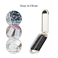 Vista 4 de Paquete de 2 cepillos de pelo plegables con espejo, cepillo desenredante húmedo y seco, mini peine de pelo compacto tamaño de viaje, peine de masaje