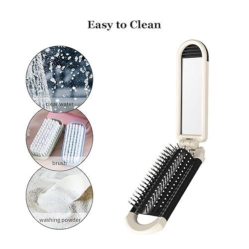 Miniatura 4 de Paquete de 2 cepillos de pelo plegables con espejo, cepillo desenredante húmedo y seco, mini peine de pelo compacto tamaño de viaje, peine de masaje