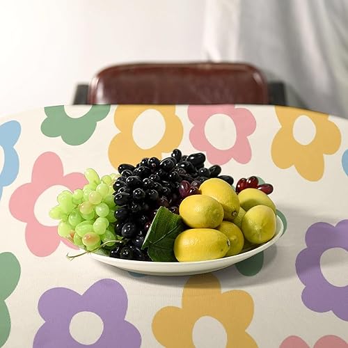 Miniatura 748 de Mantel floral hippie, diseño retro de los años 70, naranja, rosa, azul, floral, bohemio, estampado estético de margaritas, para fiesta, picnic