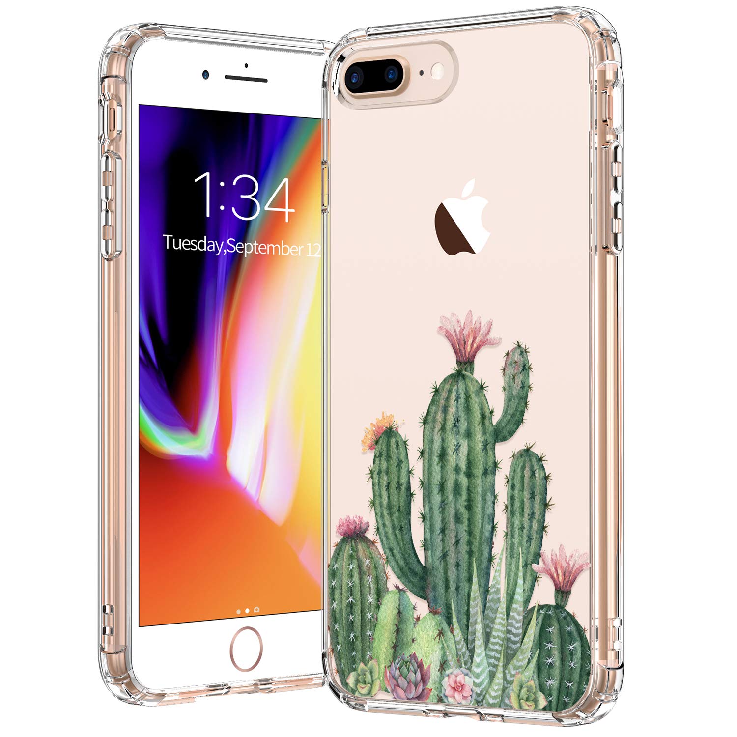 bicol iPhone 8 Plus Case,iPhone 7 Plus Case,Tropical Cactus Cacti Succulent Pattern Clear Design Plastic Hard Back Case with TPU Bumper Protective Case Cover for Apple iPhone 8 Plus/7 Plus