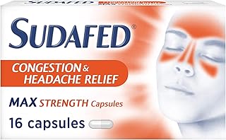 Sudafed Congestion & Headache Relief Max Strength Capsules, Targets Blocked Nose, Pressure, Heavy Head, Relieves Congestion and Headache with Maximum Strength formula, pack of 16