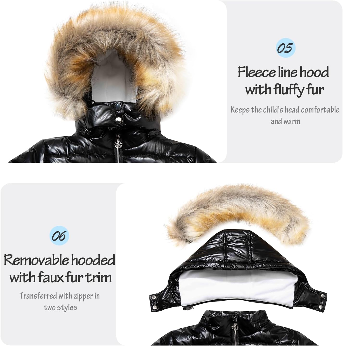 Garemcy Girl's Metallic Winter Coat Warm Puffer Jacket Insulated Shiny Down Coat with Detachable Hood with Fur - Image 7