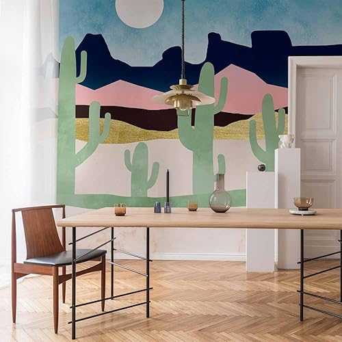 Miniatura 6 de artgeist Mural de pared Paisaje, 77 x 55 pulgadas, papel tapiz autoadhesivo extraíble grande, diseño de impresión de cactus del desierto