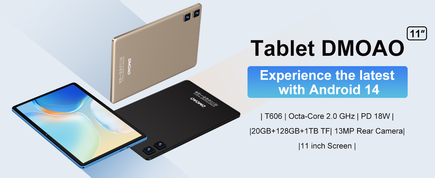 Tablette Android 14 avec Widevine L1, 13MP+5MP, 8000 mAh + Charge