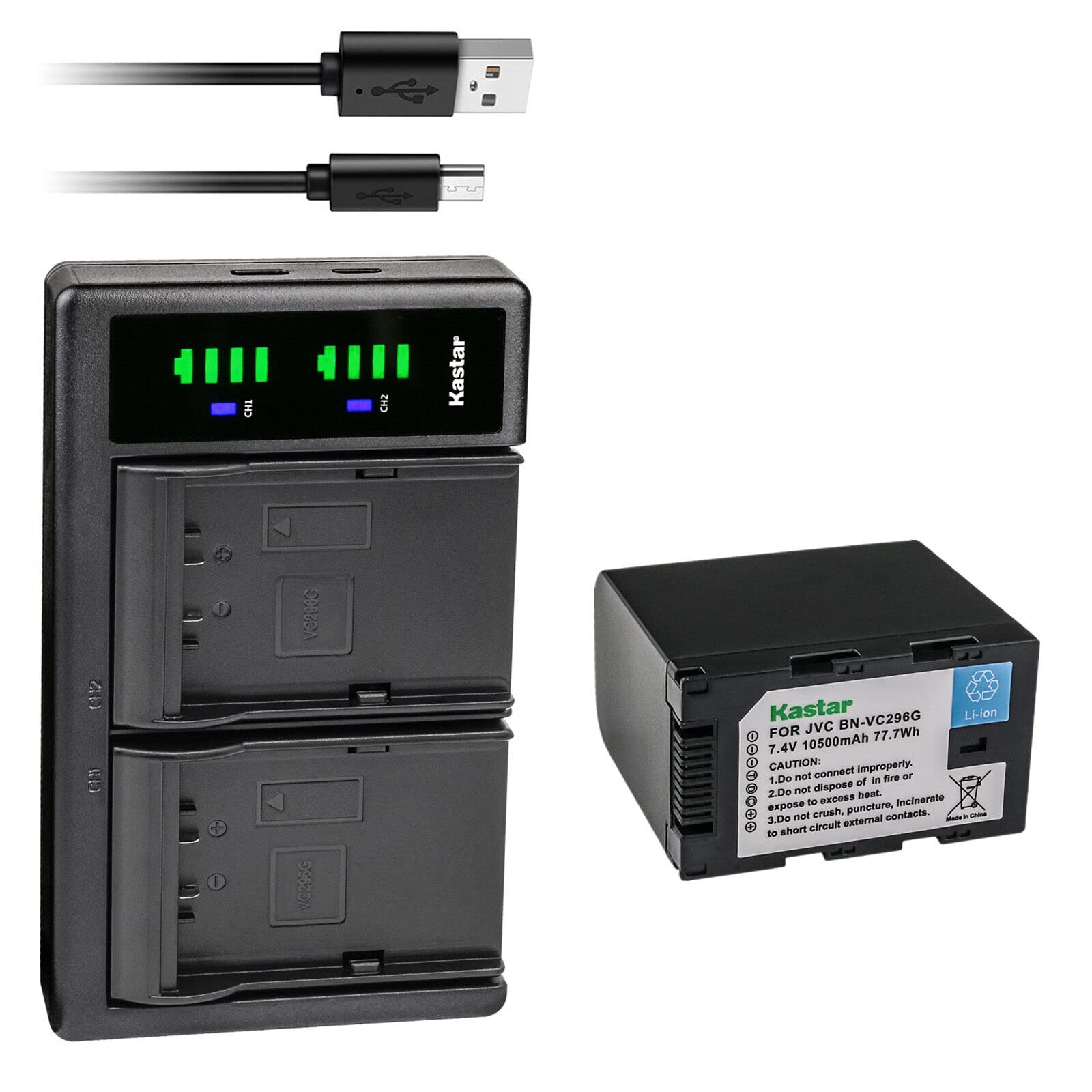 Kastar 1-Pack Battery and LTD2 USB Charger Compatible with JVC BN-VC264G BN-VC296G Battery, JVC AA-VC20 AA-VC20E AA-VC20U Battery Charger, JVC