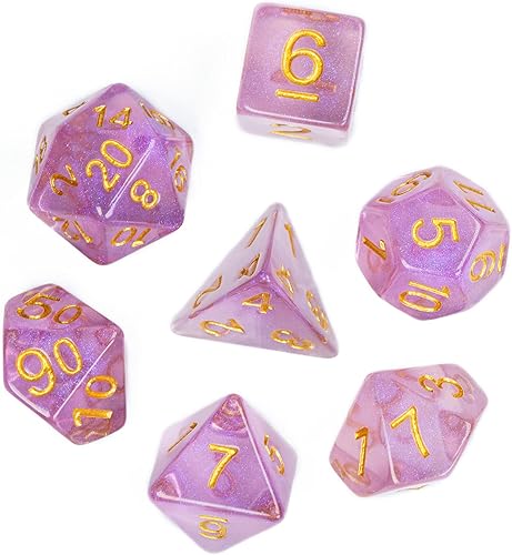 Miniatura 4 de UDIXI Juego de 7 dados DND rellenos con polvo Aurora, dados D&D morados para Calabozos y Dragones, dados poliédricos para RPG MTG y otros juegos de