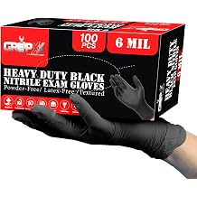 London Labs Heavy Duty 6 Mil Black Nitrile Gloves - Disposable, Latex & Powder Free | Mechanic, Food Prep & Tattoo | Rubber Gloves for Cooking, Cleaning & Household | Pack of 100