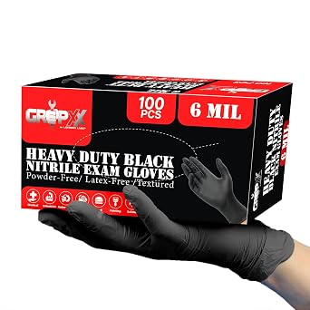 London Labs Heavy Duty 6 Mil Black Nitrile Gloves - Disposable, Latex & Powder Free | Mechanic, Food Prep & Tattoo | Rubber Gloves for Cooking, Cleaning & Household | Pack of 100