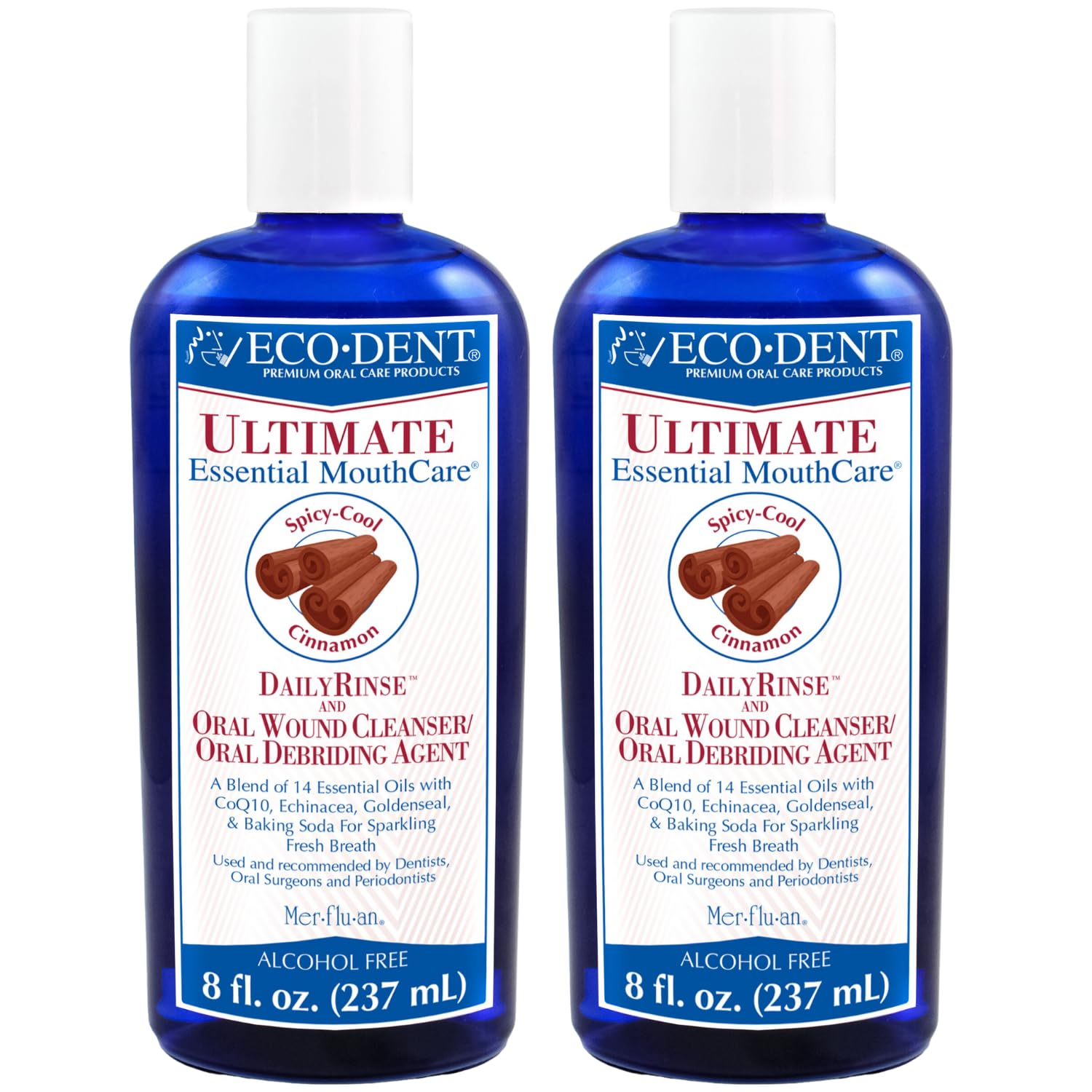 Eco-Dent Alcohol-Free Mouthwash, Cinnamon - Ultimate Essential MouthCare, Oral Care Mouth Wash for Adults, Baking Soda Mouth Rinse with CoQ10/Herbs/