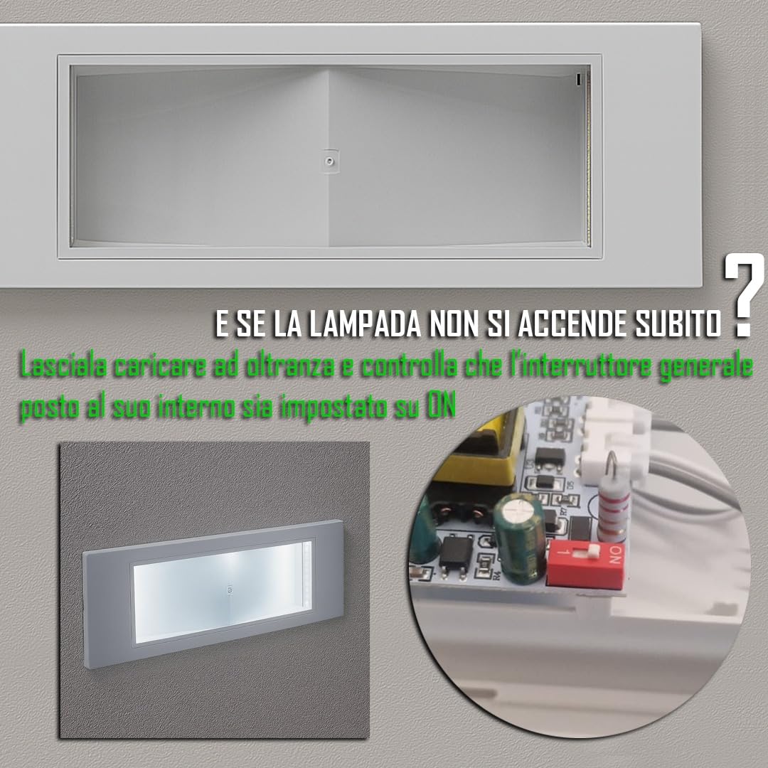 MAKA Luce di Emergenza LED 5W da Incasso a Parete con Molle, 300 Lumen, 6500K Luce Fredda, Batteria 3.7V 2200mAh, 1 Ora Autonomia, con 4 Adesivi Direzionali Inclusi, per Scale, Corridoi