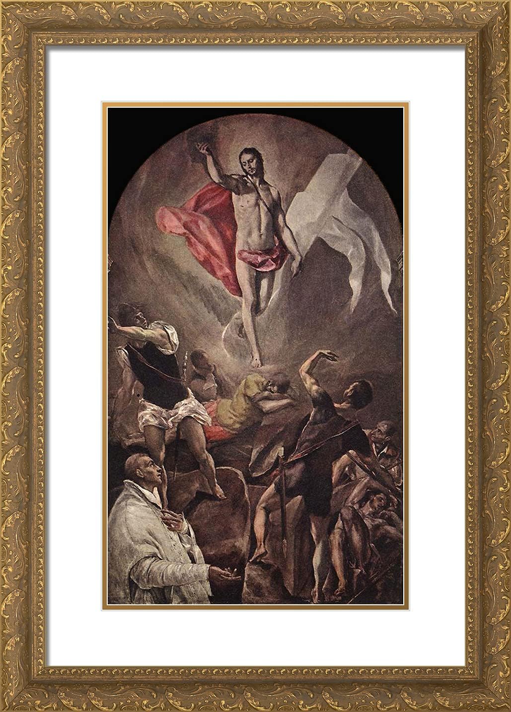 ArtDirect El Greco 18x24 Gold Ornate Framed Art Print with Double Matting Titled: Resurrection