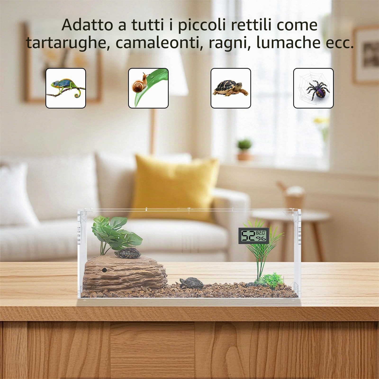 Serbatoio per terrario rettile, per terrario, grande, in acrilico trasparente per rettili e insetti, con temperatura igrometro, ragni terarium, scatola per la coltivazione dei rettili