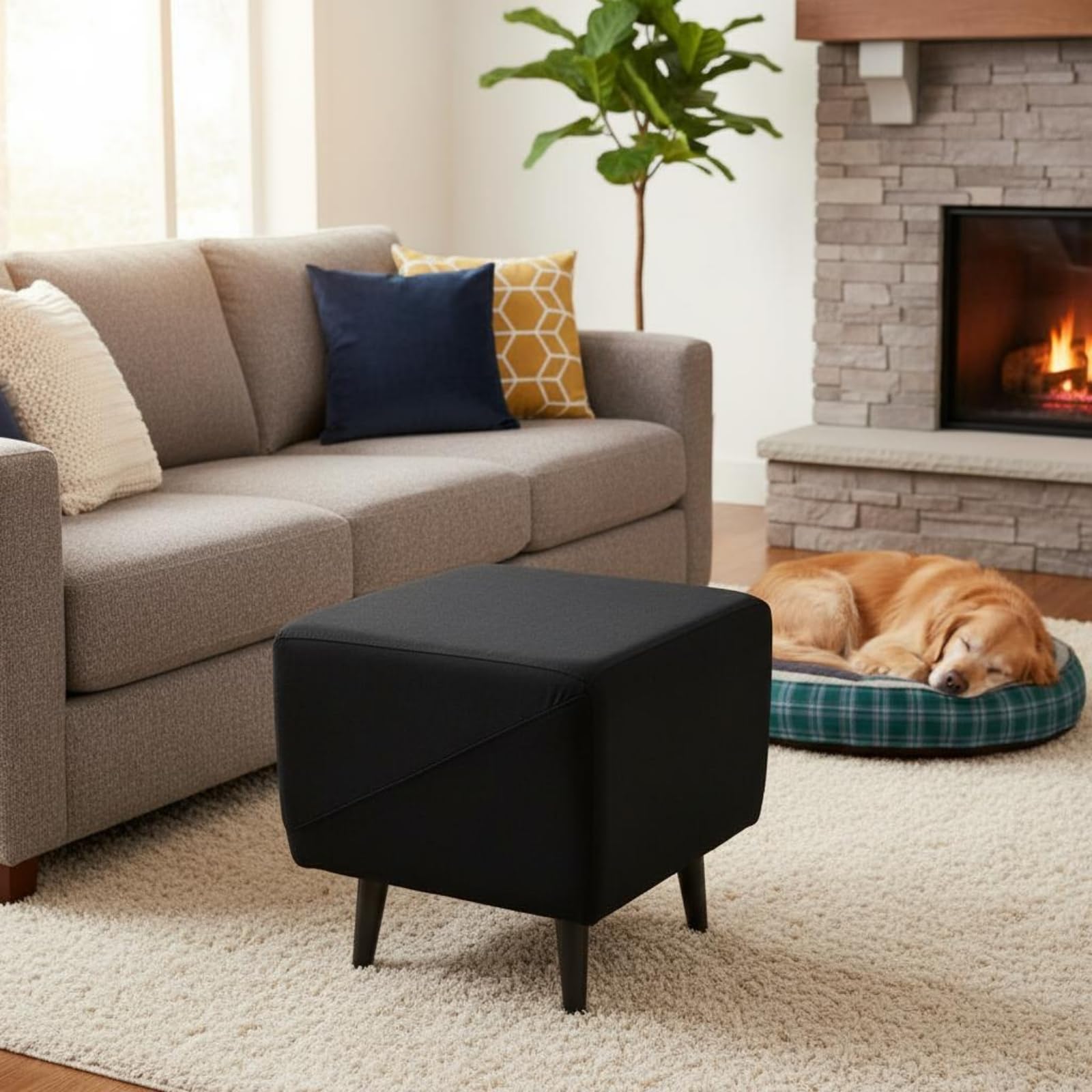 Escalera para Perros Plegable Multifunción Rampa Plegable para Mascotas Accesorio de Madera Acolchado Superficie Suave para Apoyo Adecuada para Ayudar, Negro, Lino De Algodón