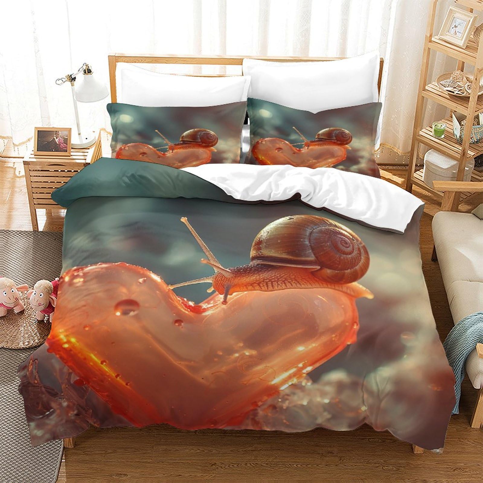 P1S9U7W5Y 3D Printed Snail Heart Pattern Duvet Cover Set 3pcs Microfiber Artistic Bedding Set Super king（260x220cm）