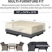 Vista 2 de Funda rectangular para mesa de comedor de patio, impermeable, resistente, 74 x 54 x 28 pulgadas, funda para muebles de patio al aire libre