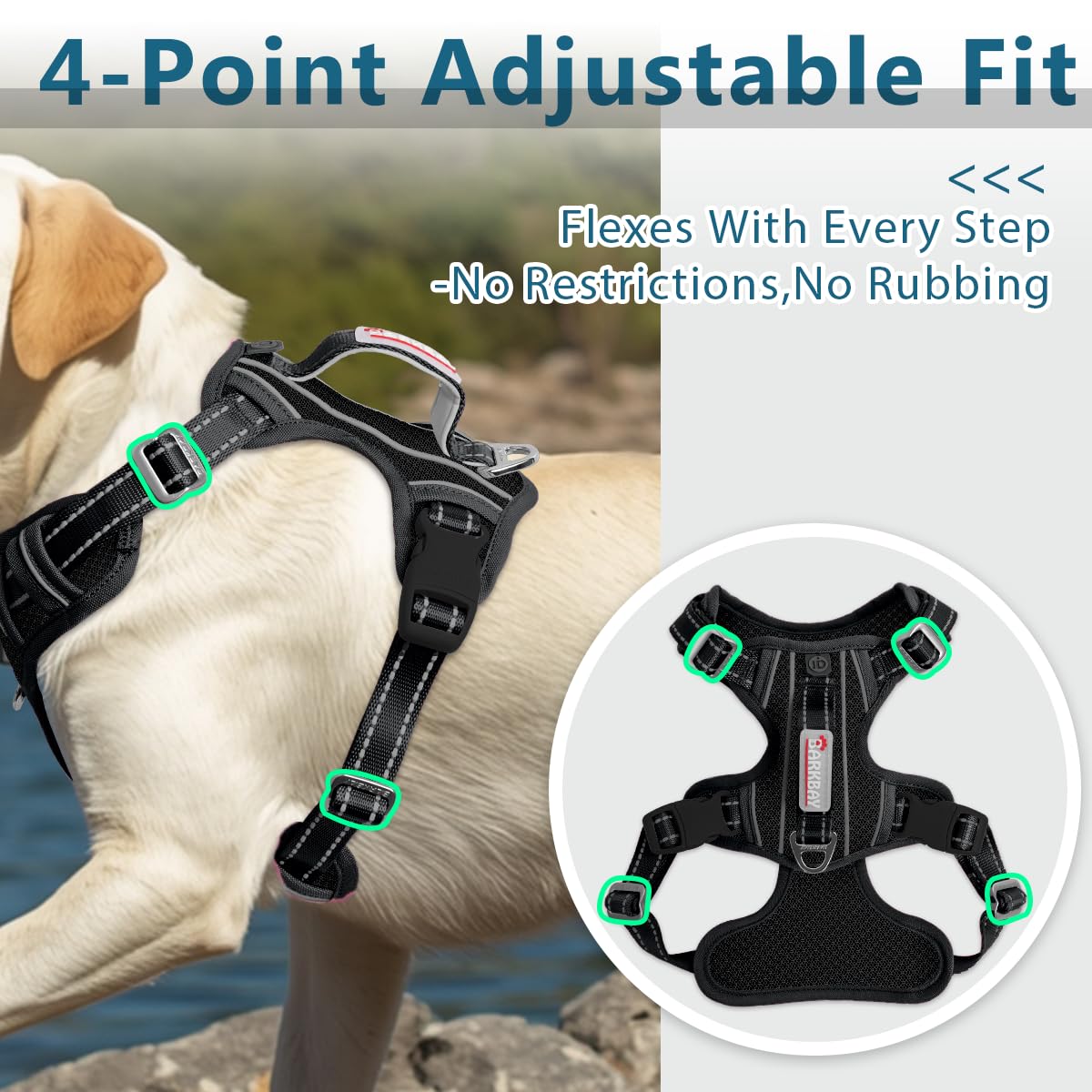 BARKBAY Dog Harness No Pull with ID Tag Pocket - Heavy Duty, Reflective, Easy Control for Large Dogs(Black,M) - image 6