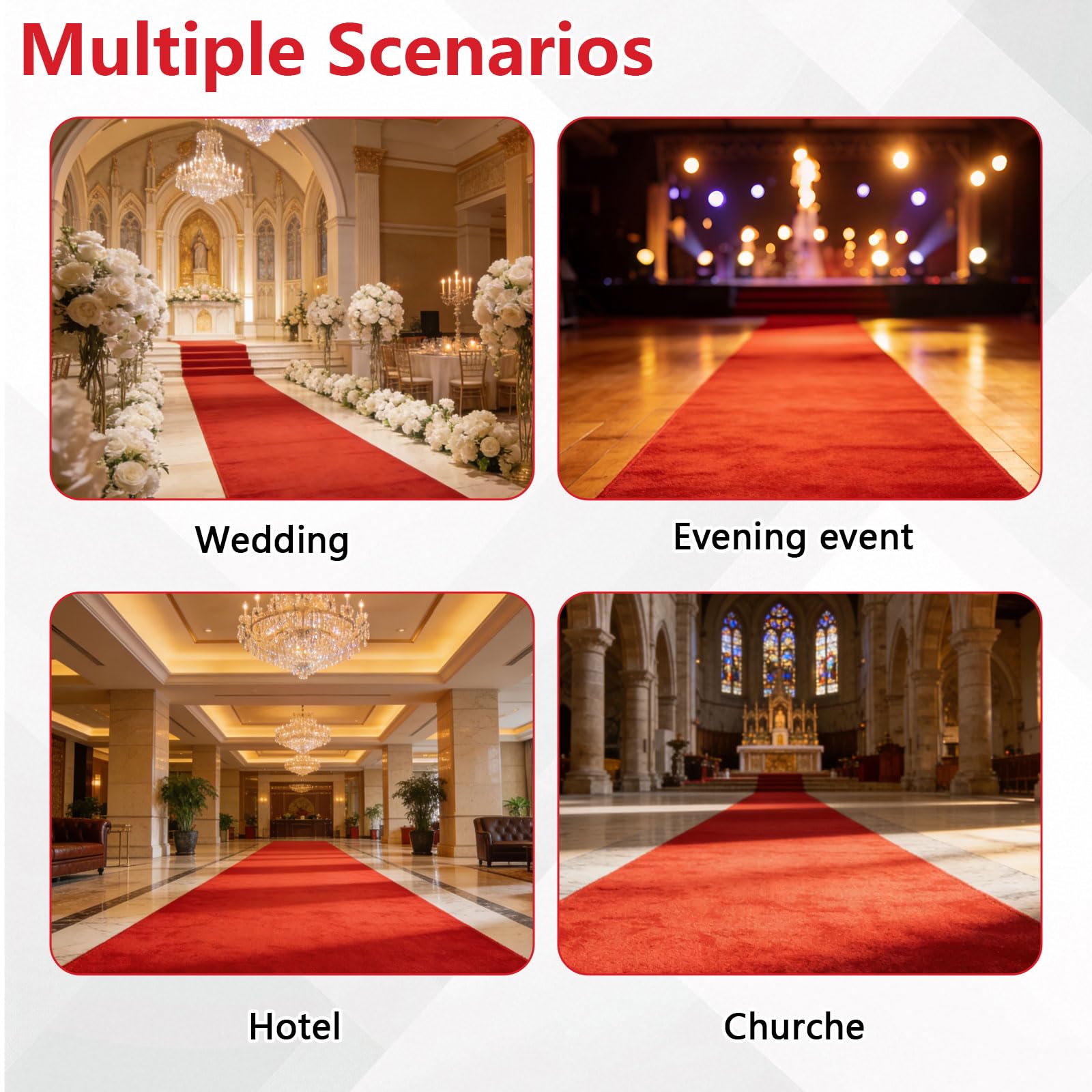 1 x 10m Roter Teppich Läufer, Hochzeitsteppich Dicke 5,5 mm, Wiederverwendbarer, Rutschfester Eventteppic für Hochzeit, Party, Zeremonie Dekoration