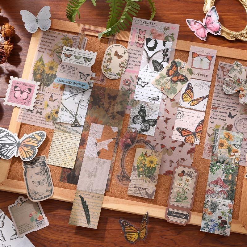 Image of MGNLR Paper Vintage Aesthetic Scrapbook Kit(346Pcs) Scrapbooking Supplies Kit with Bullet Junk Journal,Stationery,A6 Grid Notebook Journaling Gift for Girl (Brown Nature Butterflies)