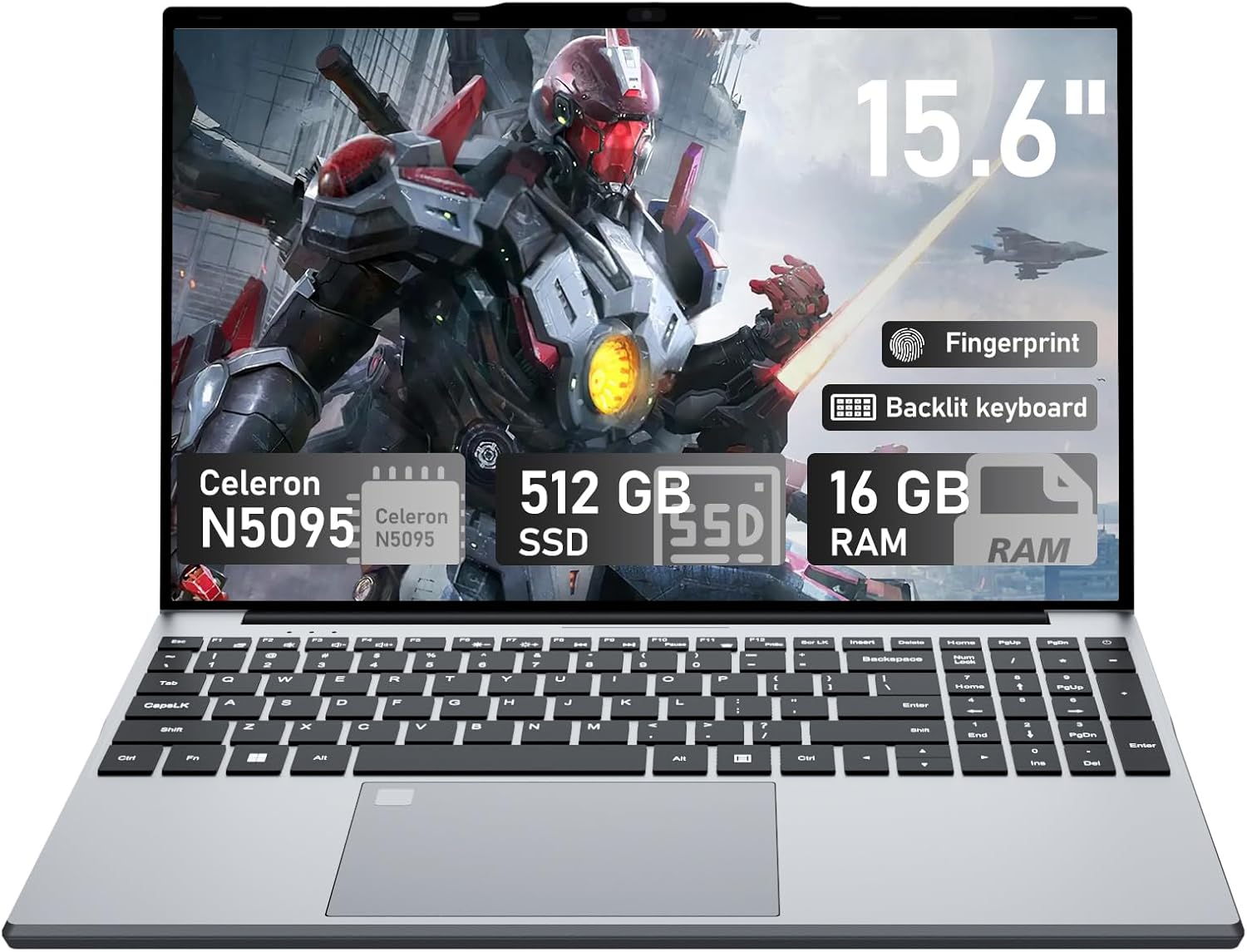 15.6 inch Laptops 16GB RAM DDR4 512GB SDD Portable Laptop Computer Cerelon N5095 Processor FHD 1920 * 1080 Laptop PC with Touch ID, WiFi5, BT4.2, USB 3.0,Traditional Laptops Computer