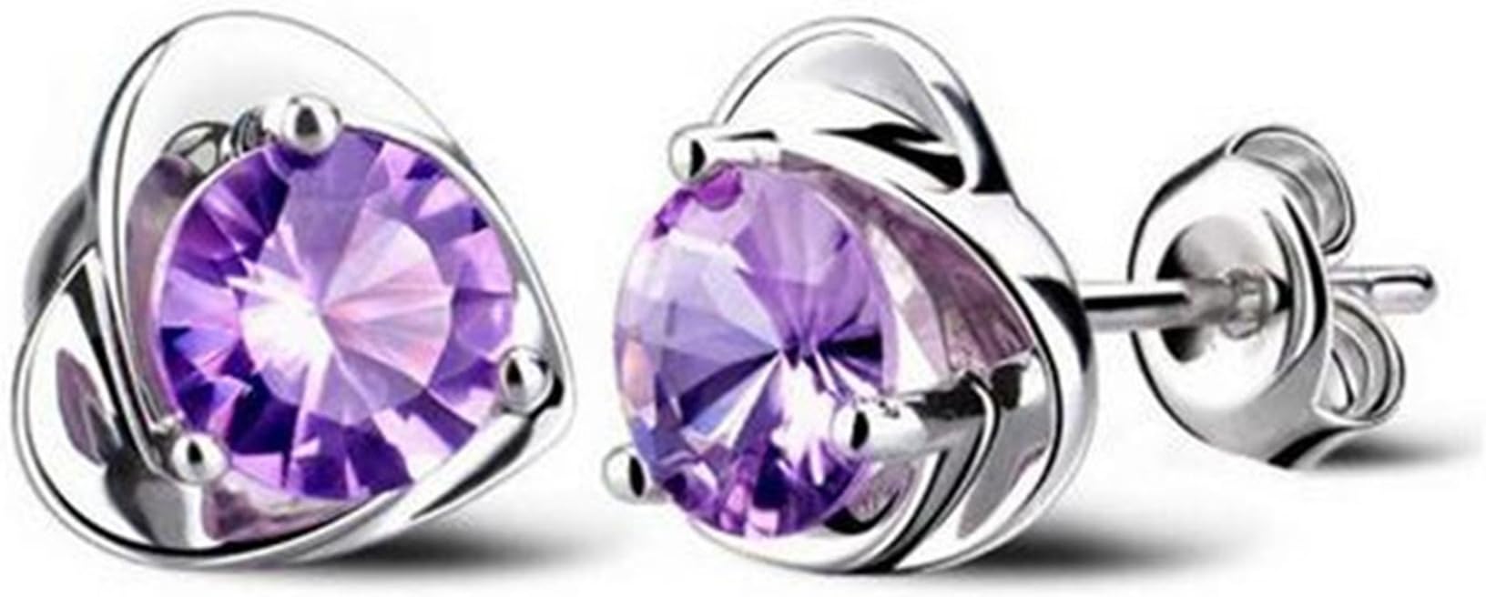 Ladies' Fashion Jewelry 925 Sterling Silver Heart-shaped Inlay Sparkling Amethyst Hypoallergenic Stud Earrings