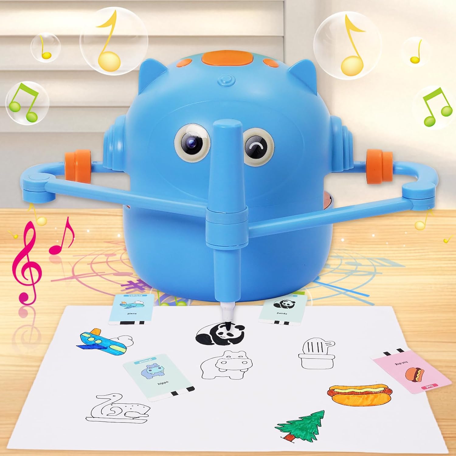 Drawing Robot for Kids with 100 Cards 12 Watercolor Pens and 2 Pens, Voice Interactive Educational Drawing Machine, Montessori Painting Learning Toys for 3 4 5 6 7 8 Year Old Boys Girls Birthday Party