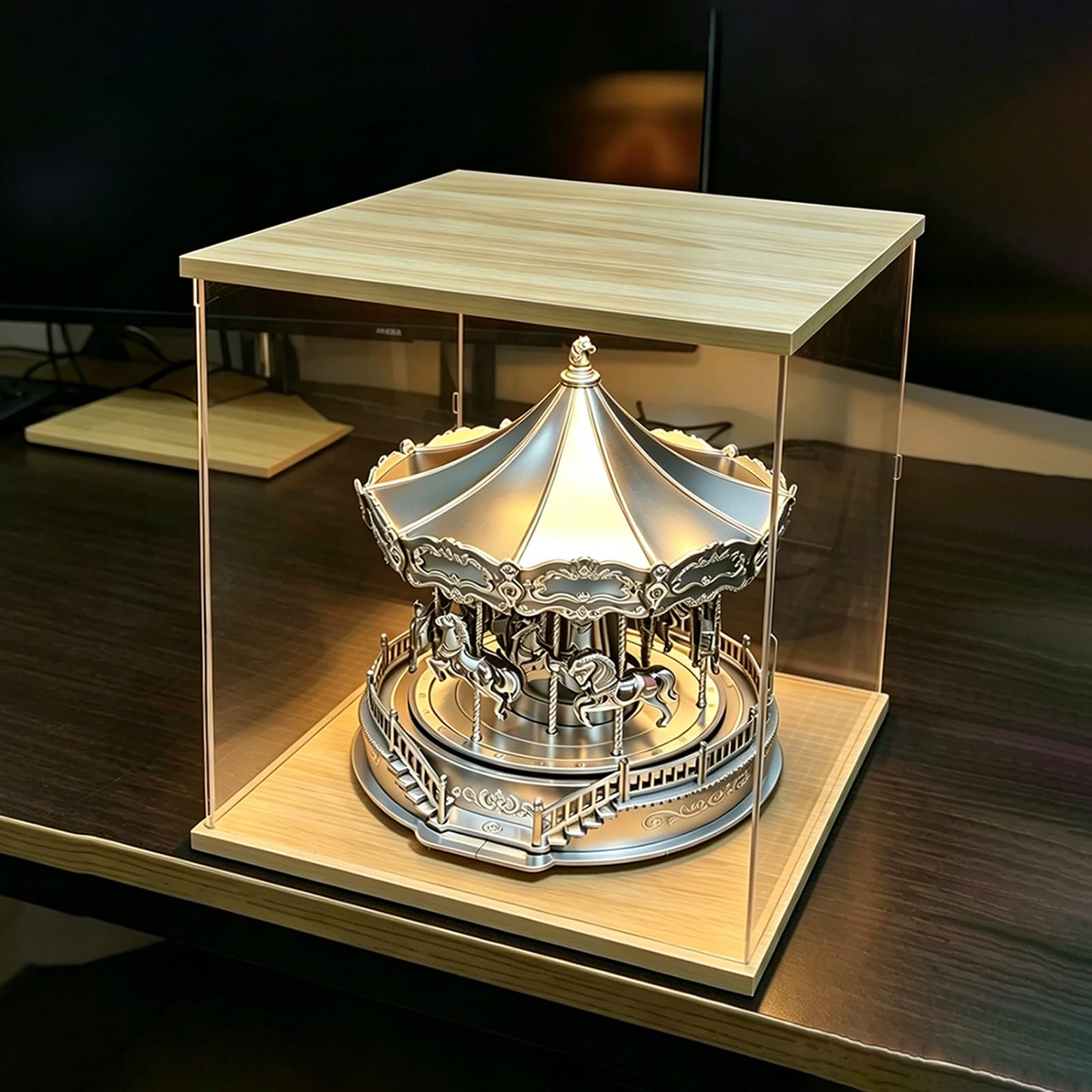 UrbanUp Teca Plexiglass Scatola Quadrata in Acrilico Trasparente con Illuminazione a LED, Ampio Contenitore Cubico per la Vendita Al Dettaglio Prodotti, Coperchio Antipolvere(12x16xH12/30x40x30cm)