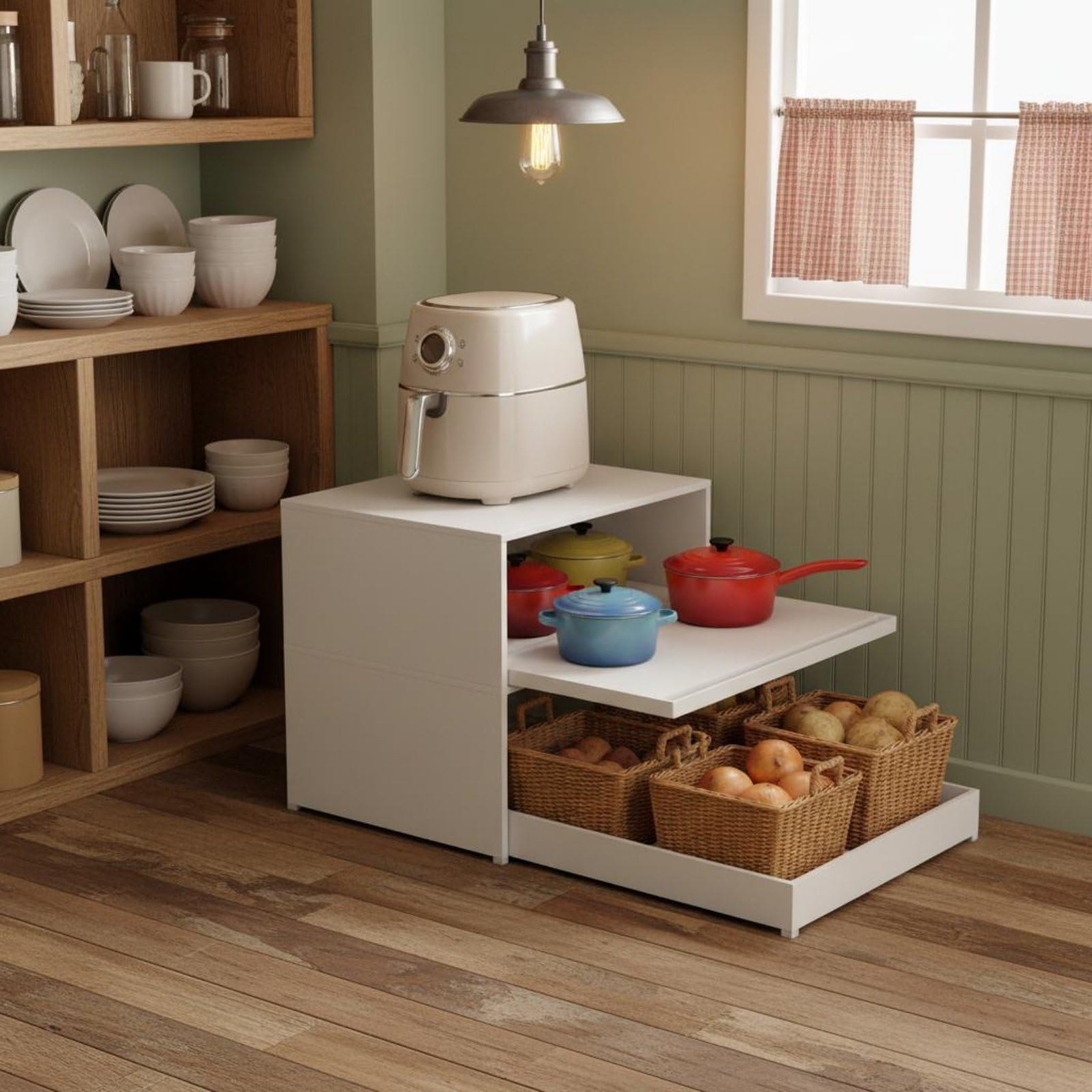 Milageto Scaffale da Cucina Ripiano Estraibile Mensola Contenitore Organizer Vassoio Scorrevole in Acciaio al Carbonio Salvaspazio per Elettrodomestici Pesanti, Nero