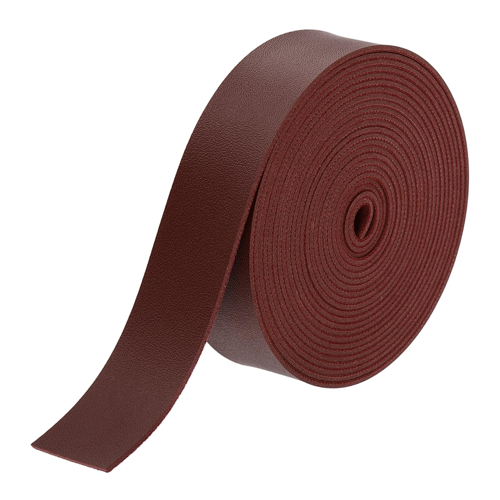 sourcing map Faux Leather Straps, 1 Inch Wide 137.8 Inch Long PU Leather Strips Flat Cord for Clothing Bag Belt Making DIY Craft Projects (2mm Thick, Reddish Brown)