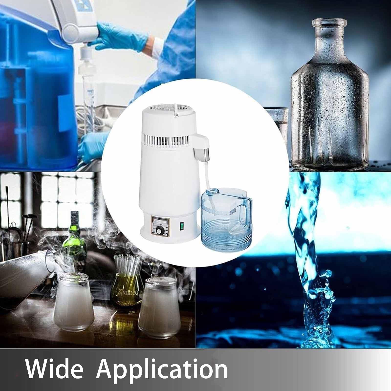 Destilador de agua de 750 W, 4 L, de acero inoxidable, con recipiente para uso doméstico, laboratorios y hospitales. Interior de acero inoxidable que destila agua pura