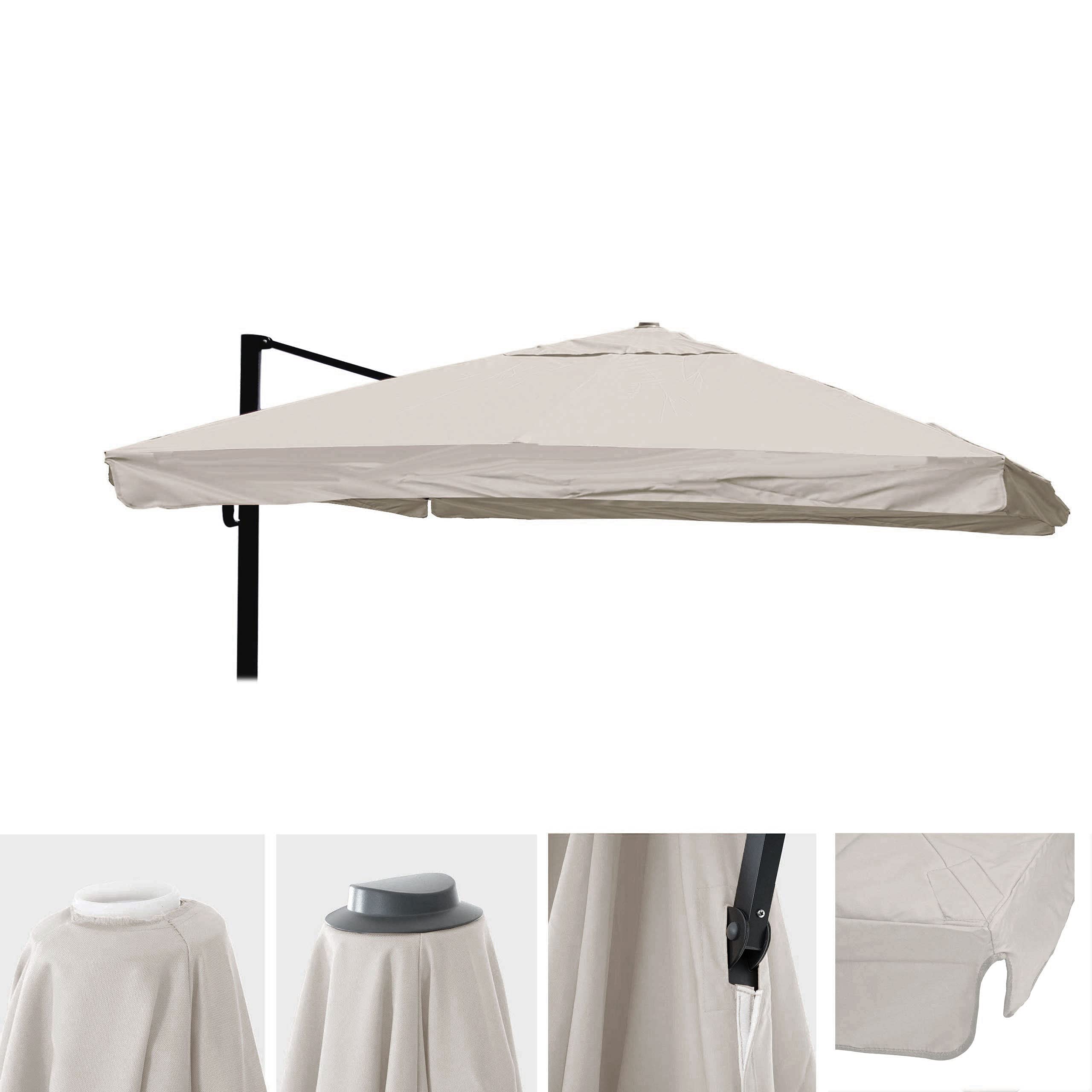 Mendler Ersatz-Bezug für Luxus-Ampelschirm HWC-A96 mit Flap, Sonnenschirmbezug, 3x4m (Ø5m) Polyester 4kg - Creme-grau