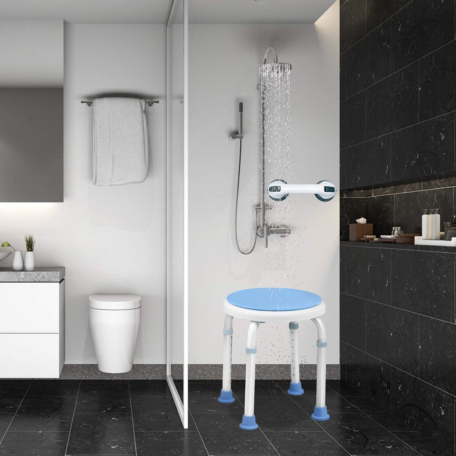YRHome Obracany o 360° taboret prysznicowy, z regulacją wysokości, antypoślizgowy taboret łazienkowy z uchwytem do kąpieli, do wanny, dla kobiet w ciąży
