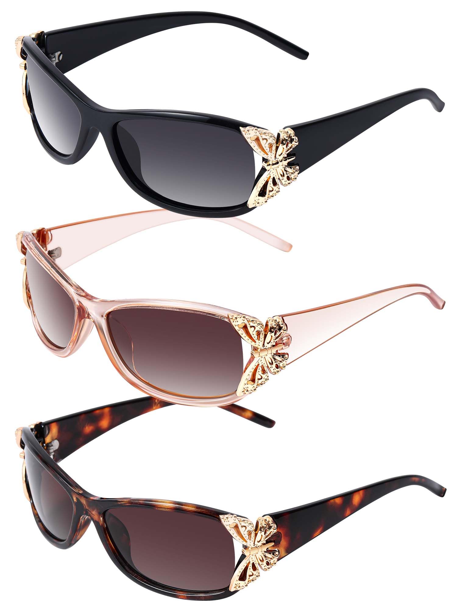 Photo 1 of Tellegloww 3 Pcs 3 Pairs Sunglasses for Women Fashion Y2k Butterfly Design Trendy Retro Sunglasses, 3 Style (Classic Style,Black,Leopard,Pink)