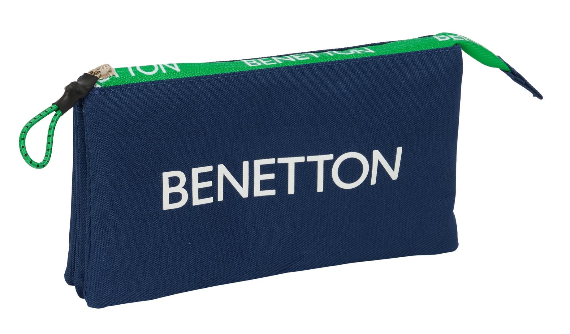 Safta BENETTON GREEN – Triple Pencil Case, Children's Pencil Case, Ideal for School Age Children, Comfortable and Versatile, Quality and Resistance, 22 x 3 x 12 cm, navy, M, Casual