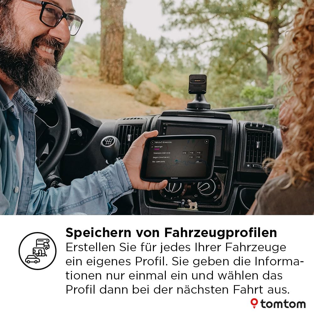 TomTom Camper Navi GO Camper Max 2. Generation (7" Display, POI`s für Wohnmobil- und Wohnwagen, Updates via Wi-Fi, TomTom Traffic, Fahrzeugprofile speichern, Weltkarten, Umweltzonen vermeiden)