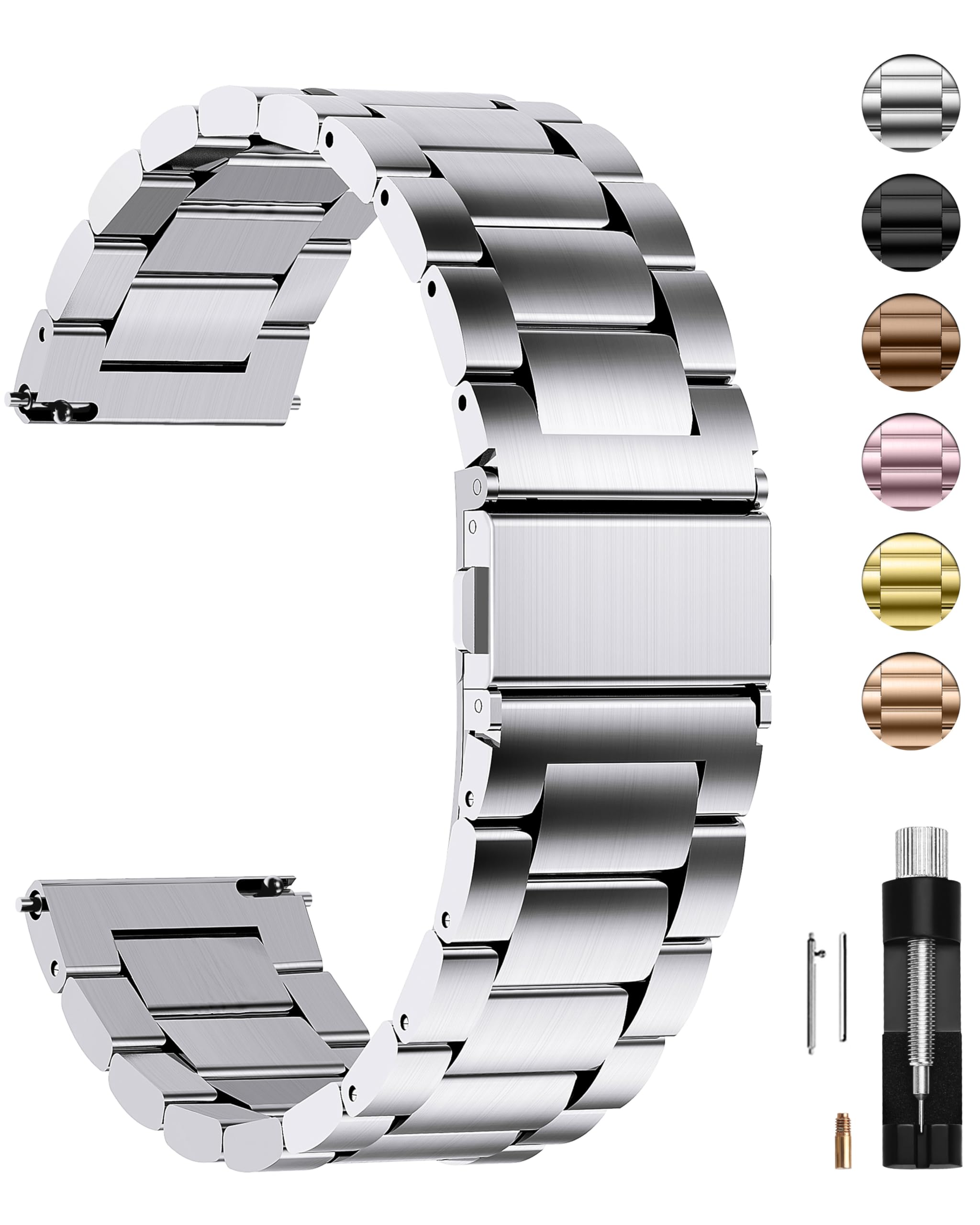 Fullmosa Quick Release Stainless Steel Watch band/strap 16mm,18mm,19mm,20mm,22mm or 24mm, Fits Samsung Galaxy Watch 5/4/3, Huawei/Fire-boltt/Amazfit/Noise/Oneplus Smart Watch for Men Women