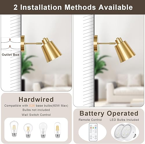 Miniatura 5 de Juego de 2 apliques de pared a pilas, luces LED regulables con control remoto, iluminación de pared para interiores, 3000 K4000 K6000 K, lámparas de