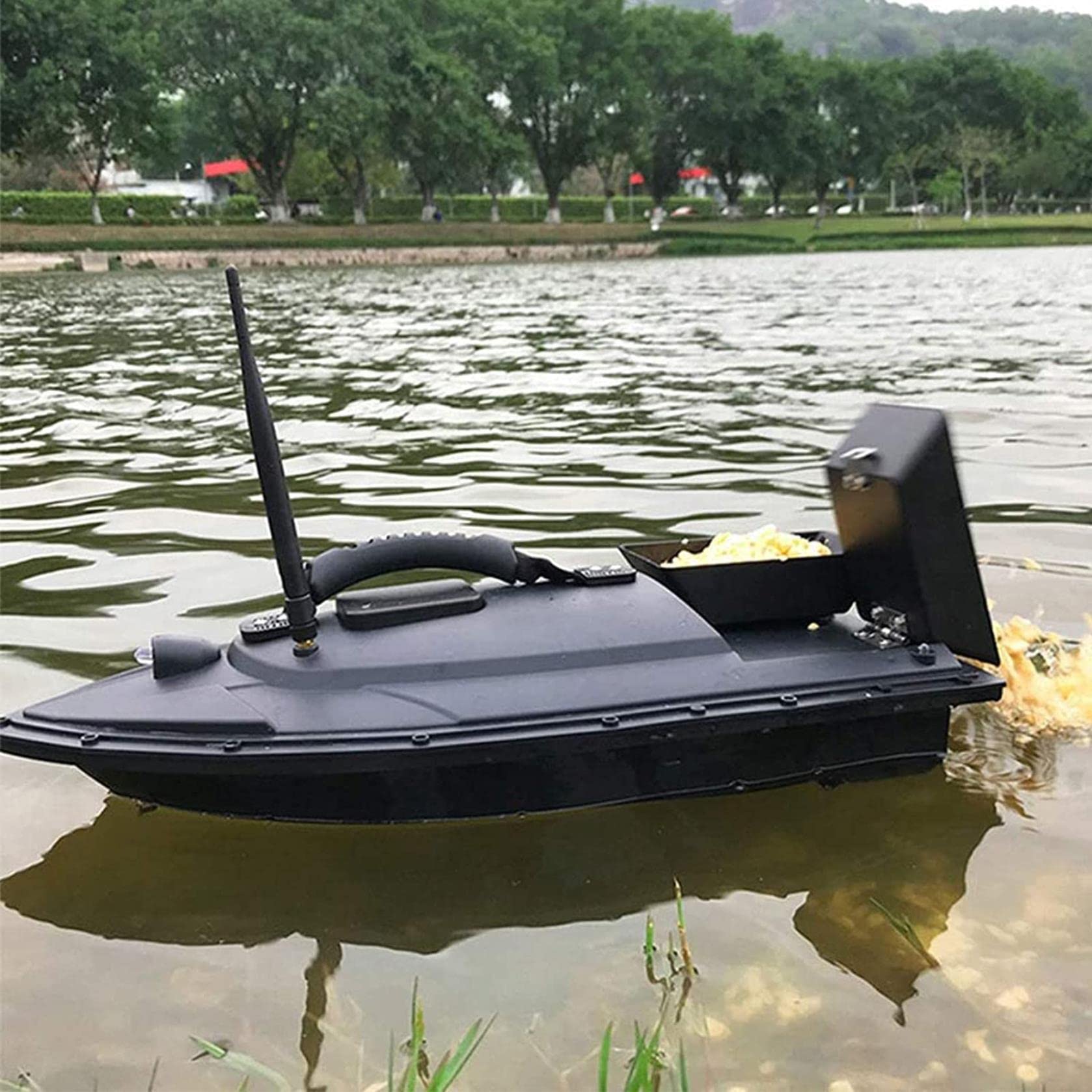 Barco de Cebo de Pesca, buscador de Pescado de Botes de Cebo con Accesorios de Pesca de Pesca de Doble Motor Regalos de Pesca para Hombres, Negro