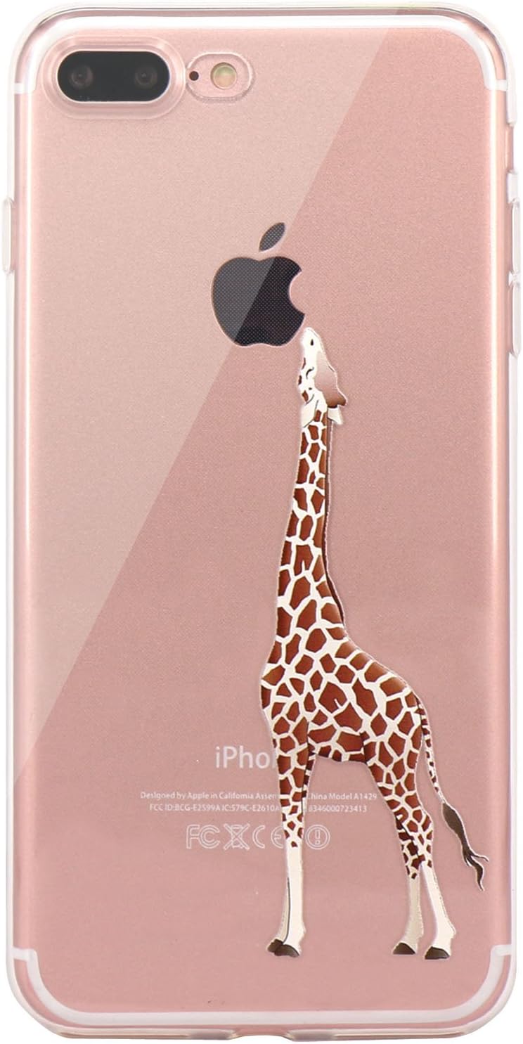 JAHOLAN iPhone 7 Plus Case, iPhone 8 Plus Case Amusing Whimsical Design Clear TPU Soft Case Rubber Silicone Skin Cover for iPhone 7 Plus iPhone 8 Plus - Eating Giraffe