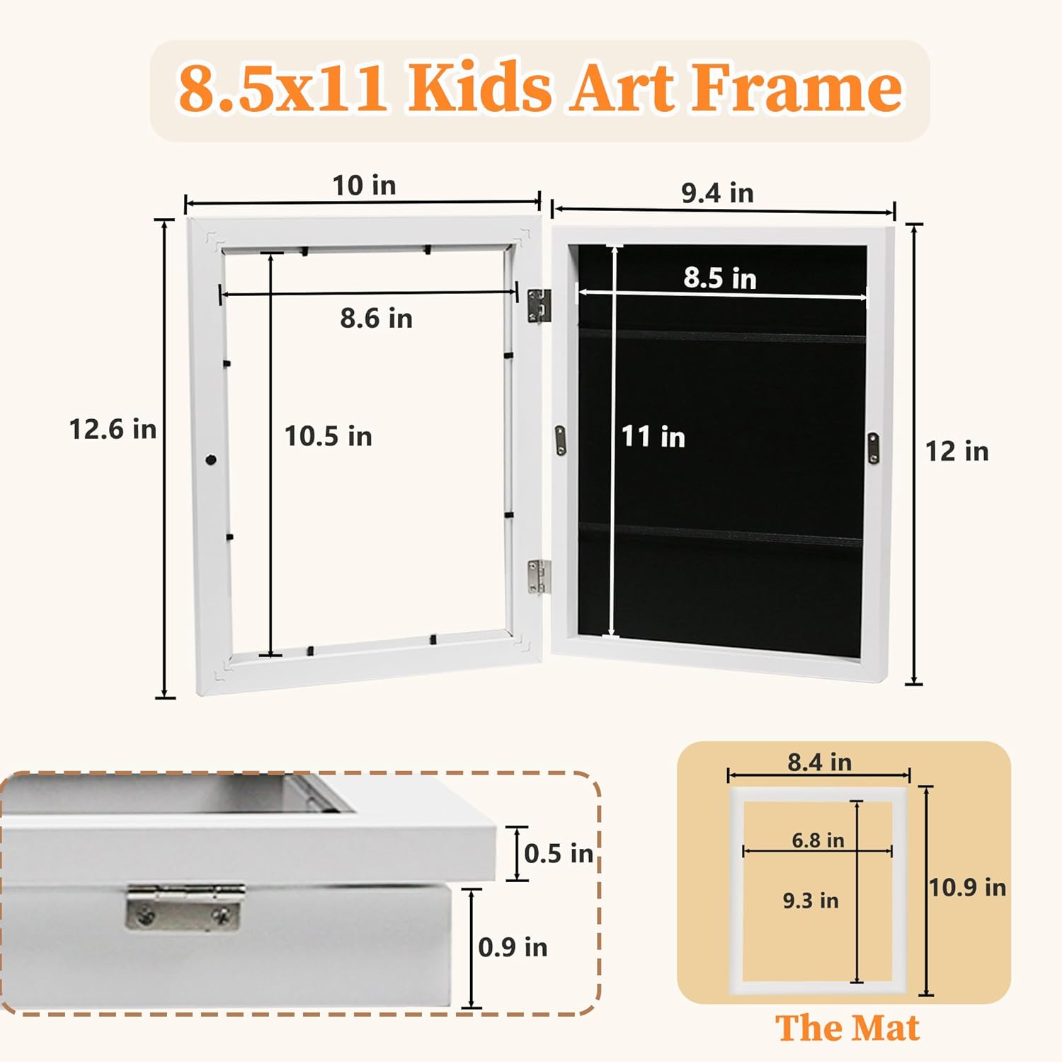 Sunnyglade 3 Pack Kids Art Frames, 8.5x11 Front Loading Kids Artwork Frames Changeable Display, Storage Frames for Holds 70 Pieces Children Artwork, for Wall&Table, Hanging Art, Crafts (White)