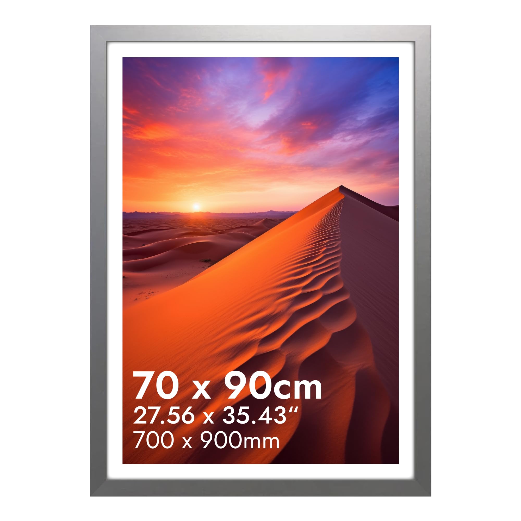HNK 70x90cm Frame Engineered Wood and Plexiglass, Photo Frame 90x70cm Dual Orientation Landscape or Portrait, Poster Frame 700×900mm Wall Hanging Display Photos, Picture Frames (Silver)