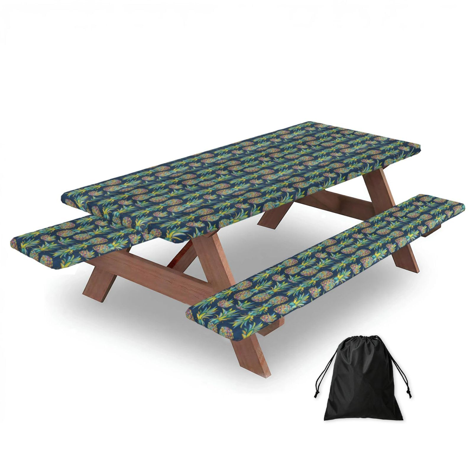 PPHGUT Tropical Fruit Pineapple Print Picnic Table Bench Cover Set Outdoor Garden Bbq Protector For Family Camping