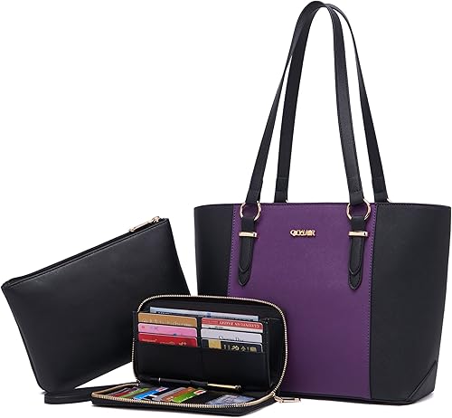 Miniatura 14 de Qiyuer - Bolsos para mujer, carteras, juegos de bolsos con asa superior, bolsos de hombro, bolso de mano, bolso de trabajo con cartera a juego, 3