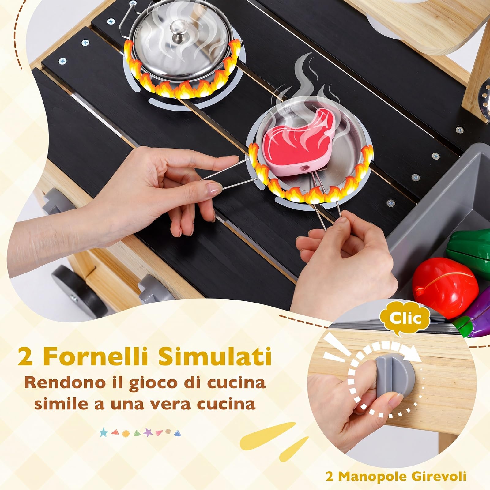 COSTWAY Cucina Giocattolo per Giardino, Cucina da Esterno per Bambini | con Pentola, Padella, Utensili da Cucina, Vasi da Fiori, Lavandino, Serbatoio e Lavagna, per Bambini 3+ Anni, 91 x 37 x 91 cm