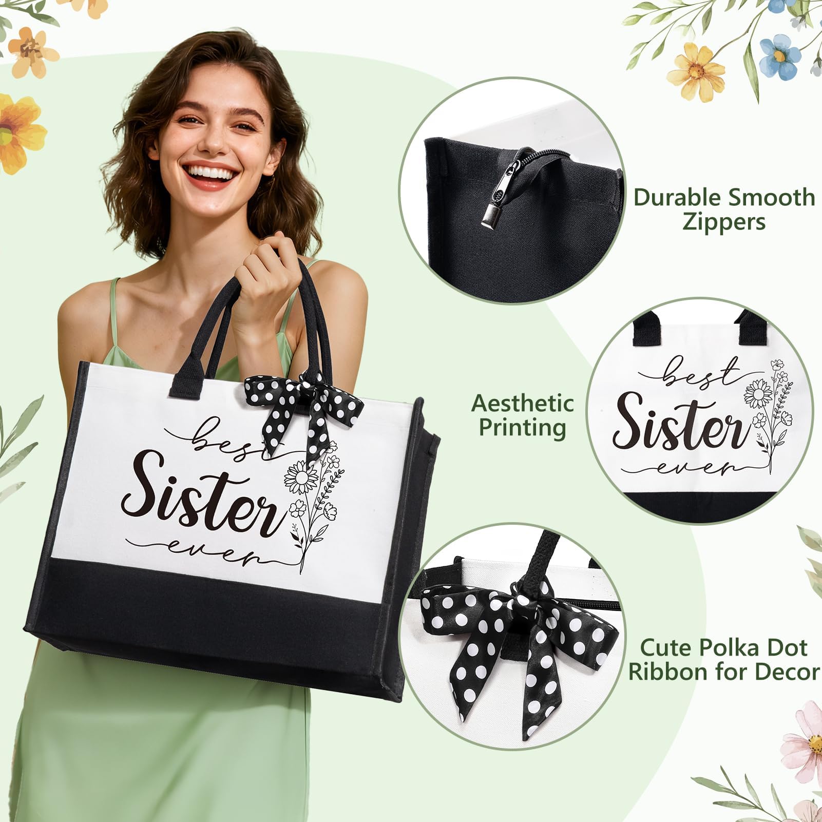 Regalos para mejores hermanas de hermana, regalos de cumpleaños para el día de la madre, regalo de hermano, divertida cuñada, cesta de regalo única para mejores amigas, con bolsa de lona de vidrio de
