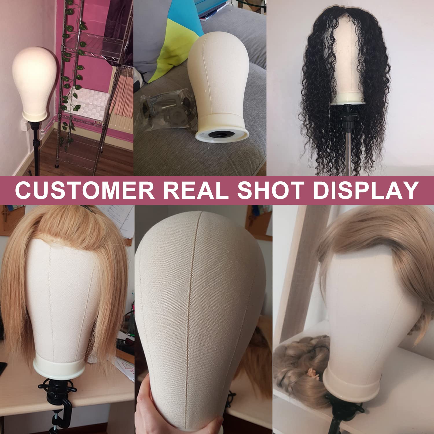 Mannequinkopf Kork Perücken-Display Styling-Kopf mit Befestigungsbohrung 55,9 cm (Tischklemme inklusive Ständer)(BuBaoTou)