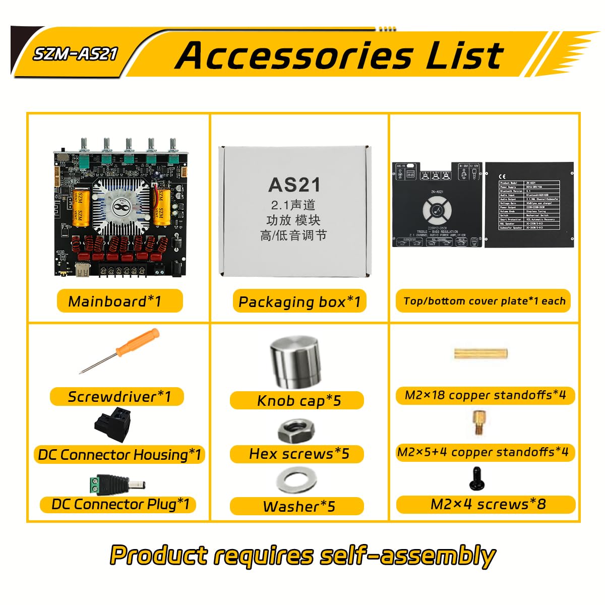 Scheda amplificatore di potenza audio a 2.1 canali, 220 W × 2+350 W subwoofer modulo amplificatore digitale Bluetooth con controllo alti e bassi per altoparlanti fai da te - AS21