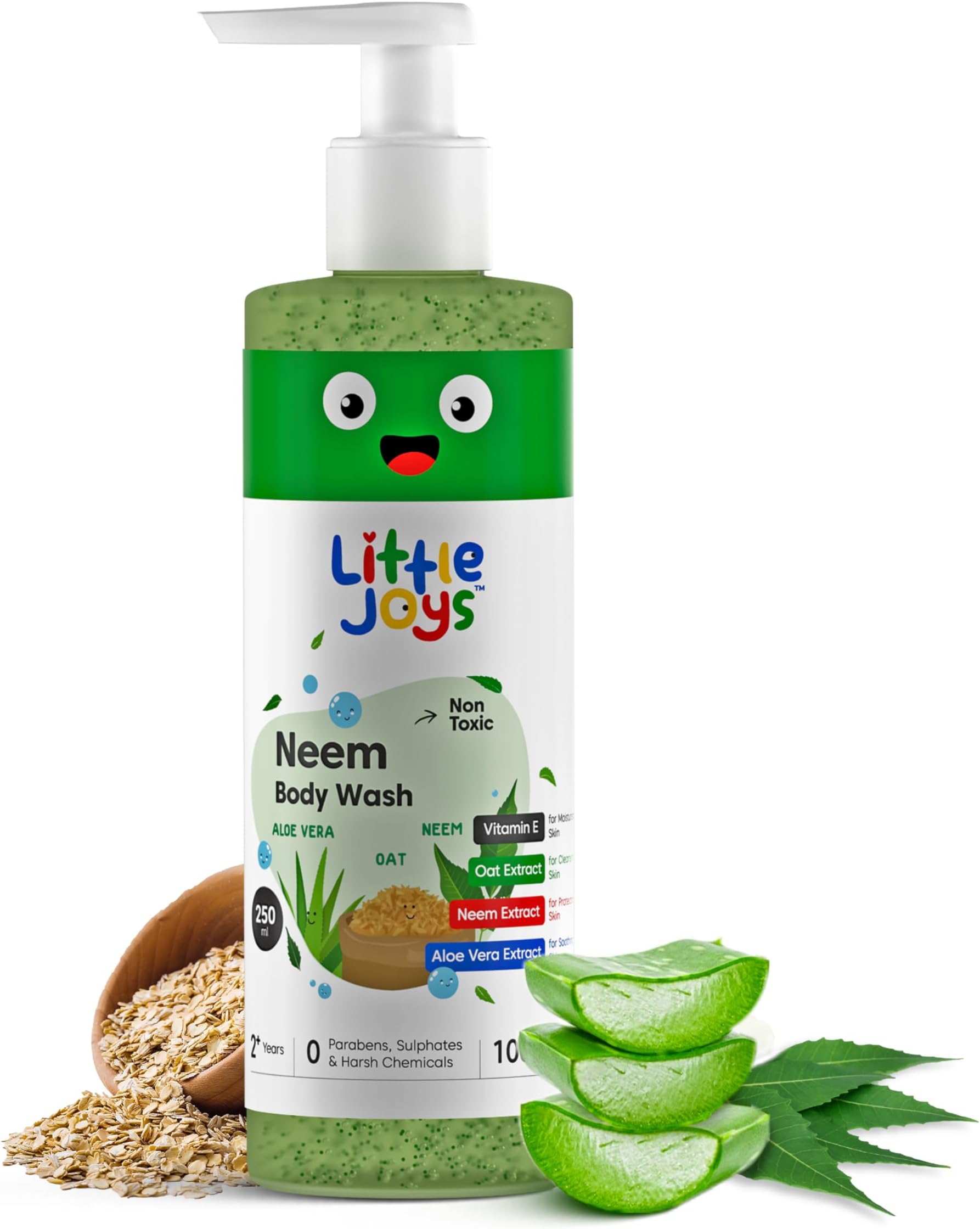 Little Joys Anti-Bacterial Neem Body Wash for Kids (2+ Years) 250ml | With Vit E, Oats & Aloe Vera Extract | Gently Exfoliates, Protects & Deep Cleanses Skin