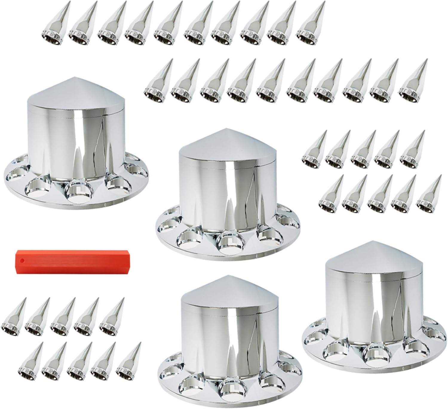 Chrome 4 Rear Wheel Cover Hub Cover with 33mm Spiked Removable Nut Covers Replacement for Semi Truck